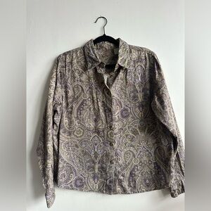 Vintage 100% Cotton Earth Tone Paisley Button Down Shirt - Womens Large